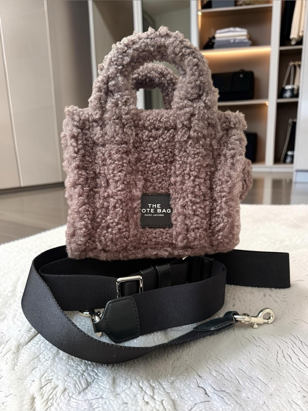 Marc Jacobs Mini Tote Bag in Mauve Taupe Faux-Shearling